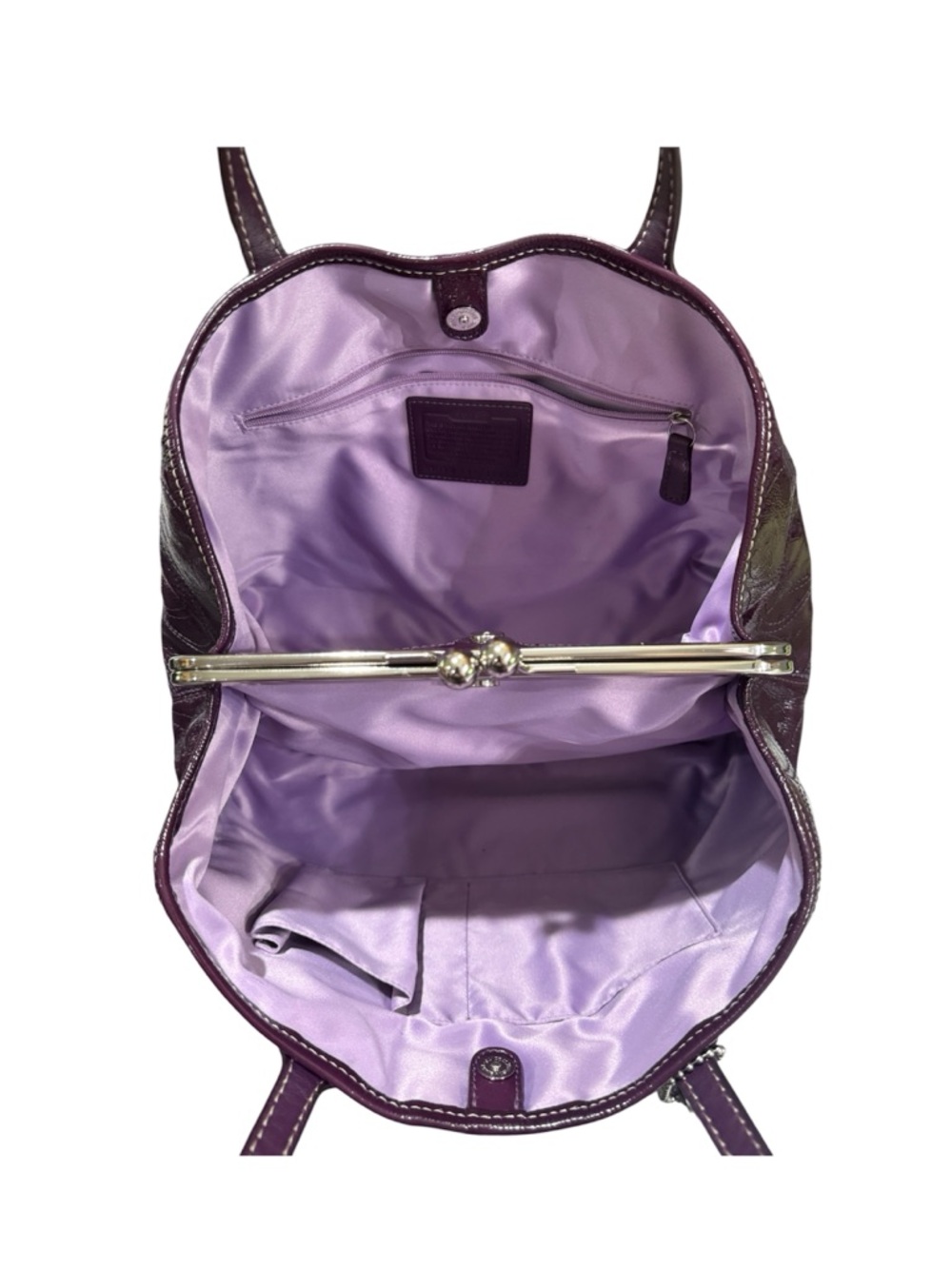 Coach Stitch Kisslock Carryall Satchel - Plum w/ Purse Pillow - Picture 7 of 7